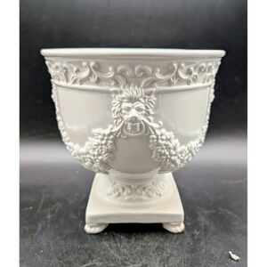 Mottahedeh Italy White Porcelain Lion Head Cachepot Planter Museum Reproduction